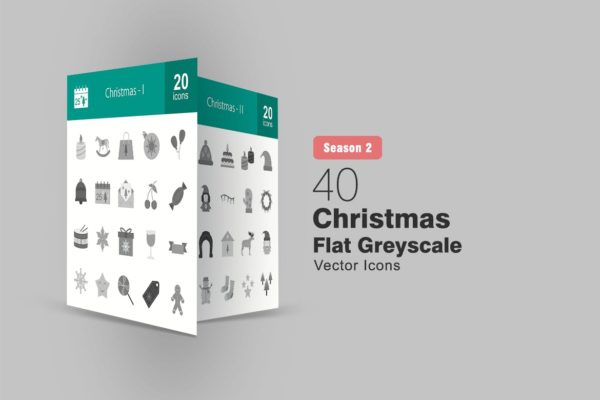 40枚圣诞节主题扁平设计风格灰阶图标 40 Christmas Flat Greyscale Icons缩略图 40枚圣诞节主题扁平设计风格灰阶图标 40 Christmas Flat Greyscale Icons