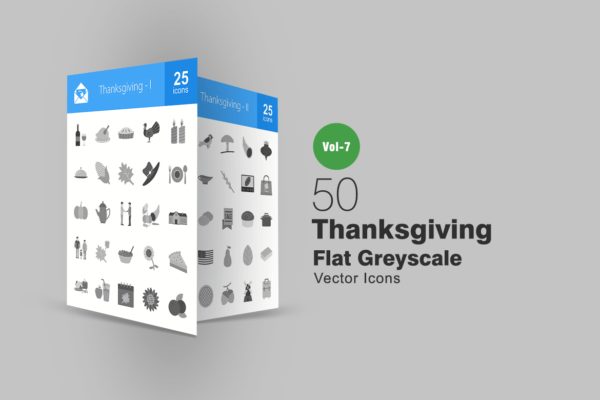 50个感恩节节日主题灰度图标设计素材 50 Thanksgiving Flat Greyscale Icons缩略图 50个感恩节节日主题灰度图标设计素材 50 Thanksgiving Flat Greyscale Icons