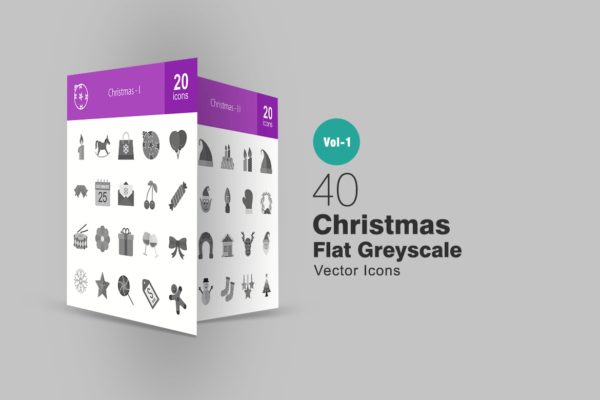 40枚圣诞节主题灰阶图标 40 Christmas Greyscale Icons缩略图 40枚圣诞节主题灰阶图标 40 Christmas Greyscale Icons