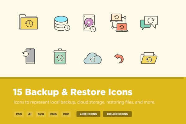 15枚备份&恢复主题矢量图标 15 Backup & Restore Icons缩略图 15枚备份&恢复主题矢量图标 15 Backup & Restore Icons
