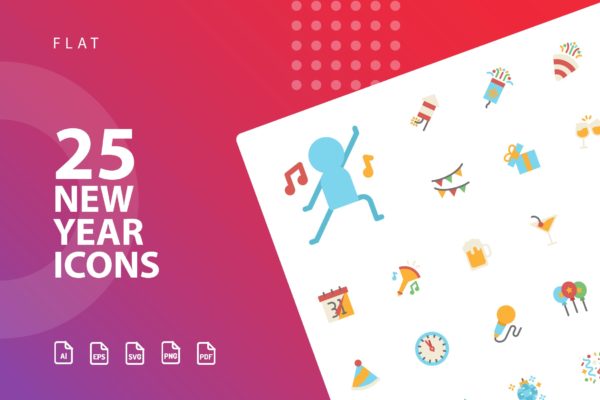 25枚新年主题扁平设计风格矢量图标 New Year Flat Icons缩略图 25枚新年主题扁平设计风格矢量图标 New Year Flat Icons