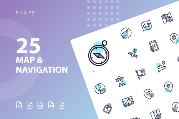 25枚地图导航主题矢量阴影图标 Map & Navigation Shape缩略图 25枚地图导航主题矢量阴影图标 Map & Navigation Shape