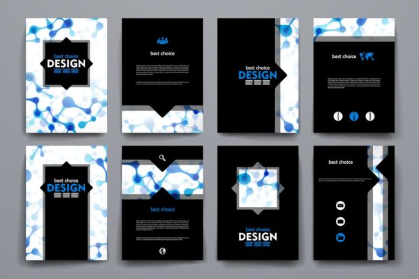 DNA分子结构背景小册子模板 Set of brochures  in DNA style