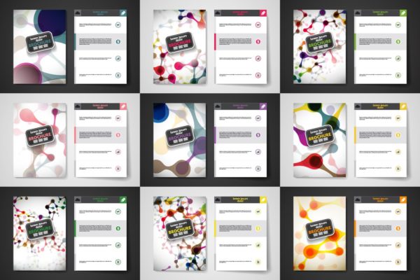 分子结构抽象图形小册子模板合集 Set of brochures in molecule style缩略图 分子结构抽象图形小册子模板合集 Set of brochures in molecule style