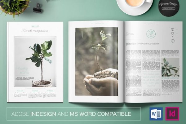 极简主义盆栽景观通用杂志模板 Floral Magazine