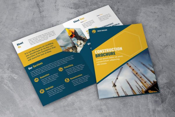 建筑工程双折页房地产企业宣传册设计模板 Constuction Bifold Brochure