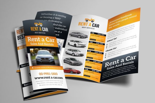 汽车租赁宣传三折页小册子 Rent a Car Trifold Brochure缩略图 汽车租赁宣传三折页小册子 Rent a Car Trifold Brochure