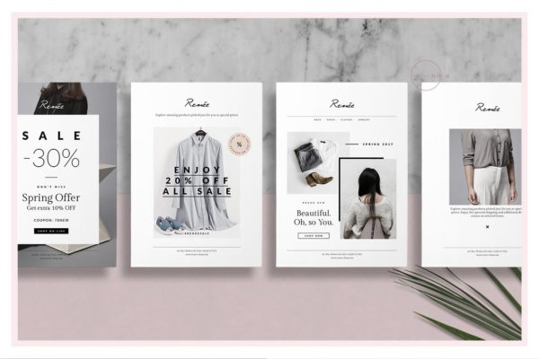4张时尚明信片传单模板 4 Fashion Postcard Flyers • Renée
