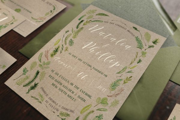 水彩叶子婚礼设计物料模板套装 Watercolor Foliage Wedding Suite