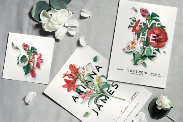 现代古典花卉婚礼设计物料模板 Modern Vintage Floral Wedding Suite