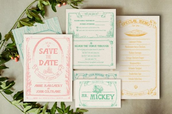 异想天开的森林婚礼设计物料模板 Whimsical Forest Wedding Suite
