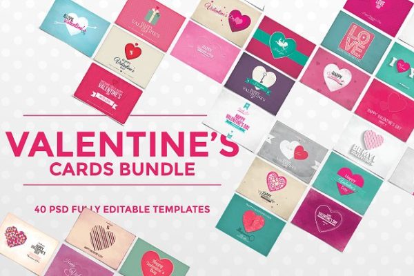 40款情人节主题卡片贺卡模板 40 Valentine’s Day Cards
