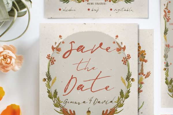 秋季花卉婚礼设计素材套装 Autumn Floral Wedding Suite