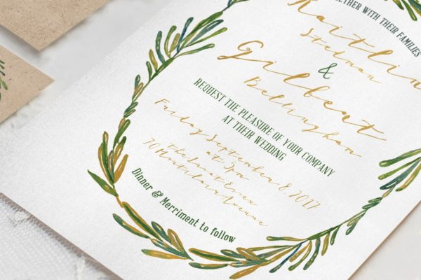 优雅花环婚礼邀请函模板套装 Elegant Wreath Wedding Suite