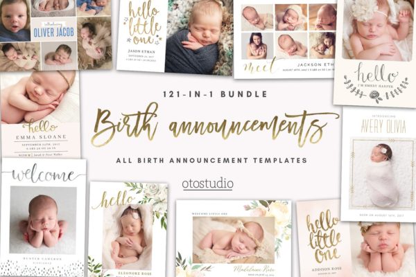 初生婴儿艺术照设计模板 BUNDLE 121-in-1 Birth Announcements缩略图 初生婴儿艺术照设计模板 BUNDLE 121-in-1 Birth Announcements