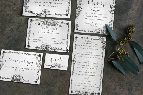 优雅花卉婚礼邀请函设计模板 Elegant Flower Wedding Suite