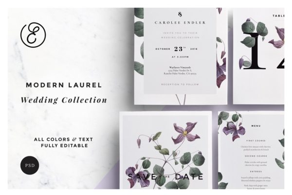 现代优雅花卉装饰婚礼邀请设计套件 Modern Laurel P.1 Wedding Collection缩略图 现代优雅花卉装饰婚礼邀请设计套件 Modern Laurel P.1 Wedding Collection