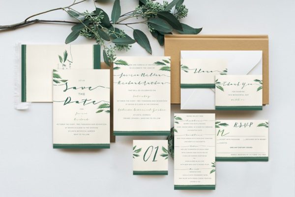 简约热带植物装饰婚礼邀请函模板 Classy Tropical Wedding Suite