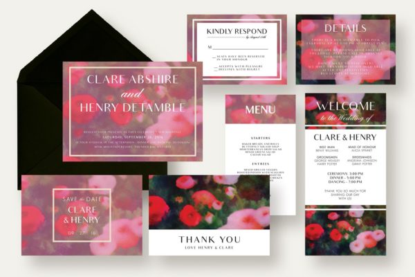 浪漫花园背景婚礼邀请函设计套件 Garden Wedding Invitation Suite