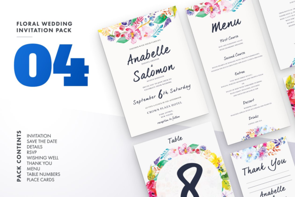 手绘水彩花卉婚礼邀请设计模板集v4 Floral Wedding Invitation Set Vol.4缩略图 手绘水彩花卉婚礼邀请设计模板集v4 Floral Wedding Invitation Set Vol.4