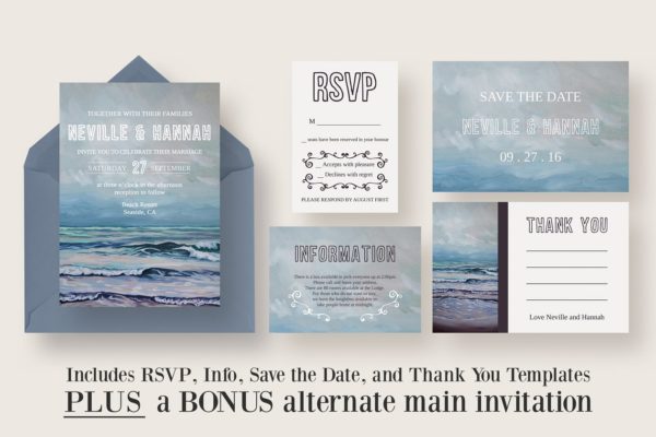 手绘海景婚礼邀请函套装 Painted Seascape Wedding Suite