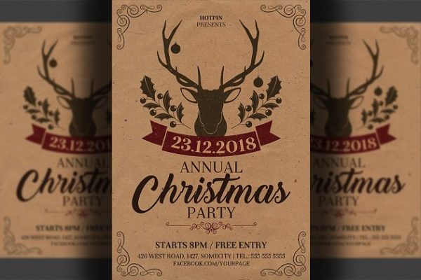 圣诞派对邀请函传单模板 Christmas Invitation Flyer