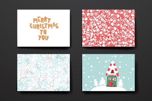 圣诞节风格的贺卡&横幅模板 Set of Cards in Christmas style