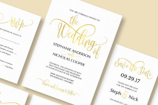 现代典雅漆字婚礼请柬模板套装 Gold elegant wedding invitation缩略图 现代典雅漆字婚礼请柬模板套装 Gold elegant wedding invitation