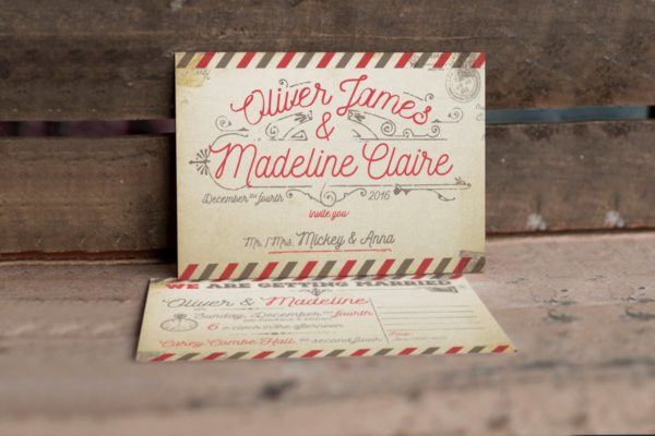 复古航空邮件婚礼请柬设计模板 Vintage Airmail Wedding Invitation缩略图 复古航空邮件婚礼请柬设计模板 Vintage Airmail Wedding Invitation