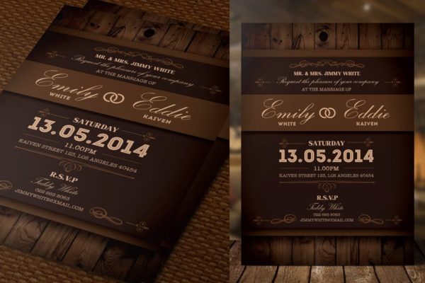 复古质朴婚礼婚宴邀请函设计模板 Rustic Wedding Invitation