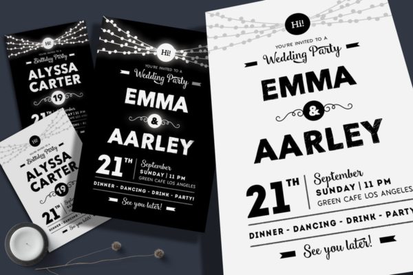 婚礼/生日/庆典活动邀请函设计模板 String Lights Invitation (Wedding & Birthday)