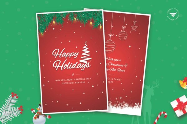 圣诞节日新年快乐祝福贺卡模板 Happy Holidays Greeting Card