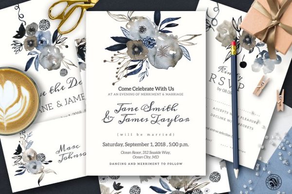 高端精美婚礼请柬模板套装 Grey Wedding Invitation Set