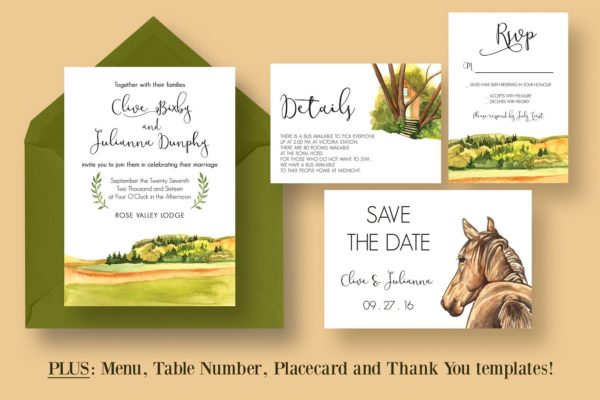 乡村风婚礼邀请函/请柬模板套装  Country Wedding Invitation Suite