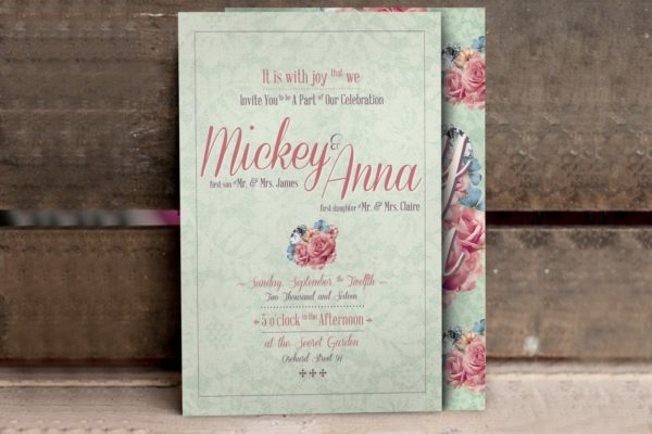 花卉装饰设计婚礼请柬模板 Flower Pattern Wedding Invitation