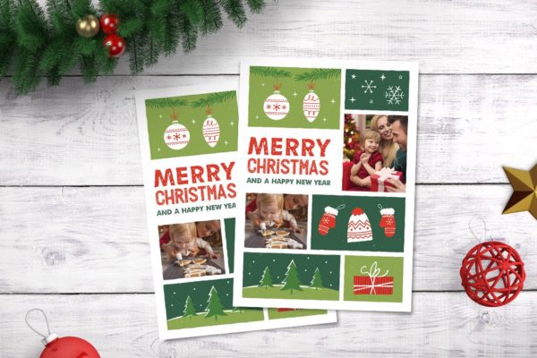 创意圣诞节主题照片贺卡设计模板 Illustrated Christmas Photocard