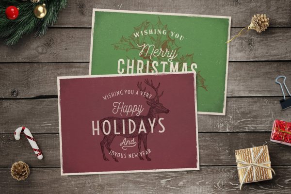 4款复古设计风格圣诞节贺卡模板 4 Vintage Christmas Cards