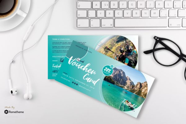 旅行社旅游主题优惠券礼品卡设计模板 Twilight – Creative Travel Gift Voucher RY