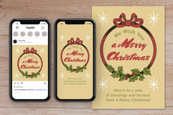 圣诞节电子贺卡设计模板 Christmas Greetings Social Media Post