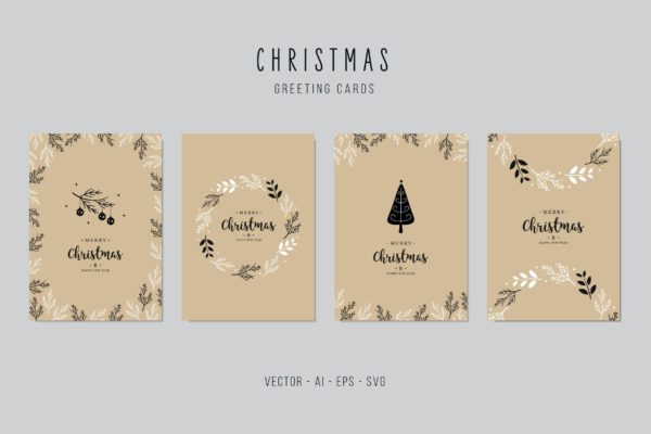 植物手绘图案圣诞节贺卡矢量设计模板集v2 Christmas Greeting Vector Card Set缩略图 植物手绘图案圣诞节贺卡矢量设计模板集v2 Christmas Greeting Vector Card Set