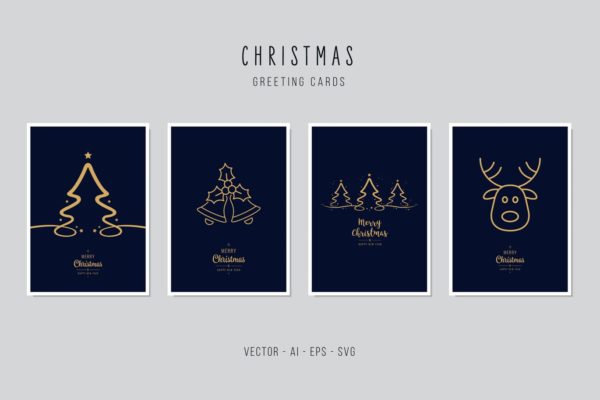 圣诞树/铃铛/鹿角简笔画手绘图案圣诞节贺卡矢量设计模板集 Christmas Greeting Vector Card Set缩略图 圣诞树/铃铛/鹿角简笔画手绘图案圣诞节贺卡矢量设计模板集 Christmas Greeting Vector Card Set
