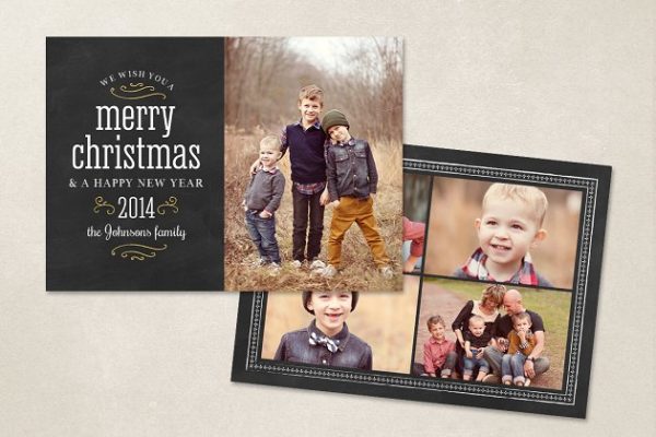 圣诞节日黑板背景贺卡明信片模板 Christmas Card Template Chalkboard