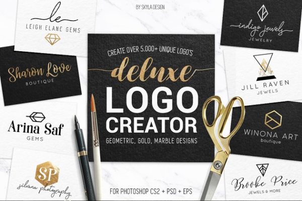 奢华黄金配色几何图案Logo模板 Deluxe gold geometric logo creator