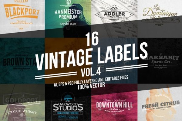 复古标签、徽章模板合集 Vintage Labels & Badges Vol.4缩略图 复古标签、徽章模板合集 Vintage Labels & Badges Vol.4