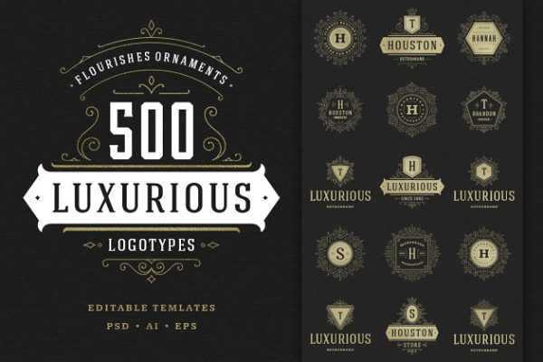 500个复古装饰风格Logo和徽章模板 500 ornaments logos & monograms
