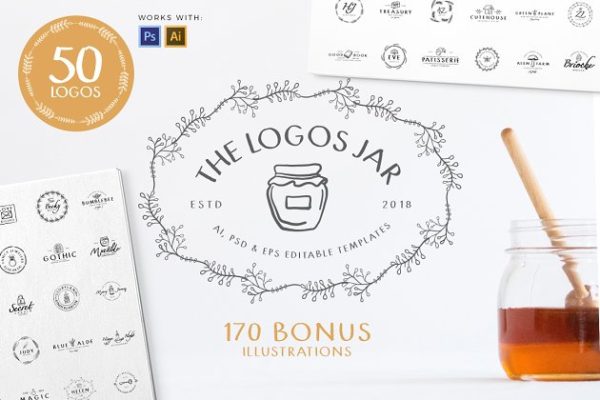 优雅艺术类Logo模板 Jar of Logos – 50 Logo Templates缩略图 优雅艺术类Logo模板 Jar of Logos – 50 Logo Templates