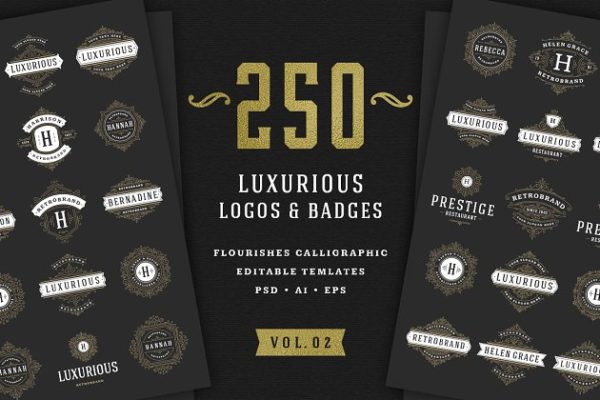 250个复古装饰风格Logo模板 250 ornaments logos & monograms缩略图 250个复古装饰风格Logo模板 250 ornaments logos & monograms