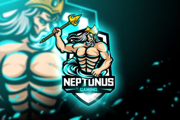 罗马神话尼普顿卡通形象电子竞技游戏战队队徽Logo模板 Neptunus Gaming – Mascot & Esport Logo