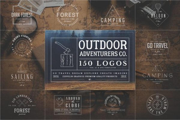 150个户外旅游探险主题Logo模板 150 Outdoor Adventurers Logos