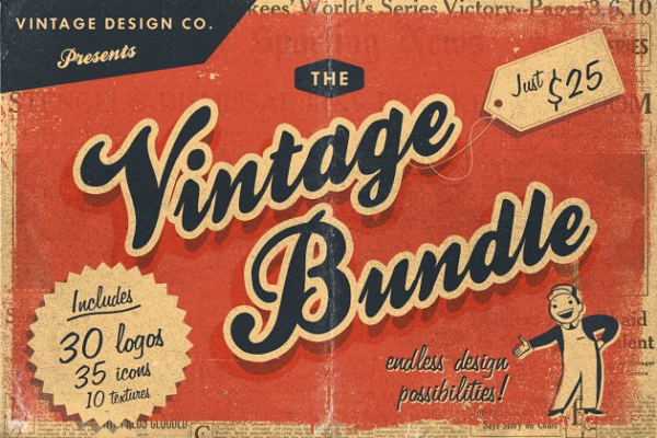 30枚复古复刻风格Logo标志设计模板合集 30 Vintage Logos Bundle